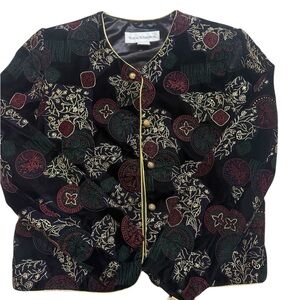 Vintage NORTON McNAUGHTON Black Velvet Floral Evening Jacket Size 10
